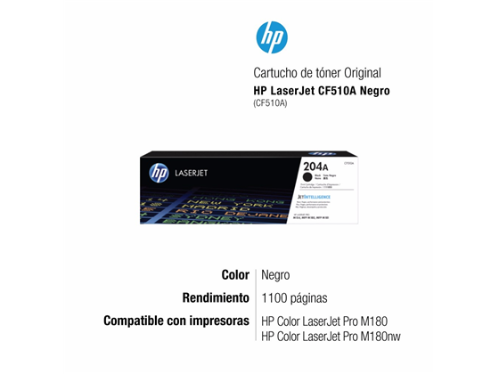 TONER HP 204A - CF510A - NEGRO - 1,100 PAGINAS - PARA IMPRESORA COLOR LASERJET - M180, M154