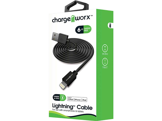 CABLE PARA SMARTPHONES & TABLETS, CABLE PLANO, LIGHTNING, 6FT, NEGRO