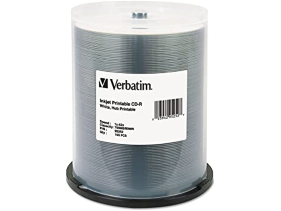 CD-R VERBATIM 80MIN/700MB, 52X, WHITE INKJET HUB PRINTIABLE, 100PK