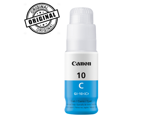 BOTELLA DE TINTA CANON GI-10 CYAN, 70ML, COMPATIBLE CON IMPRESORA GI-10, G5010, G6010, G7010