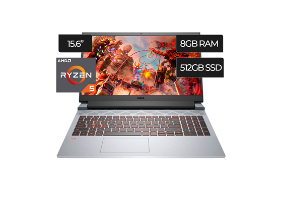 LAPTOP DELL G15 GAMING, 15.6" FHD, AMD RYZEN 5 5600H 3.3GHZ, 8 CORE, 8GB DDR4 (1X 8GB), 512GB SSD, NVIDIA 3050 4GB, W11 HOME 64BIT, WIFI 6, BT 5.0, USB 2.0 X2, USB TYPE C (CHARGING PORT), USB 3.2, HDMI, HEADPHONE JACK, NEGRO, BACKLIT KEYBOARD, PHANTOM GRAY, (G15RE-A951GRY-PUS)