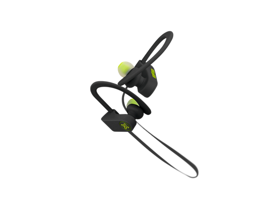 AUDIFONO CON MICROFONO KLIPX BLUETOOTH, JOGBUDZ, DEPORTIVOS, RESISTENTE AL SUDOR Y AGUA, BATERIA RECARGABLE, HASTA 4 HORAS DE REPRODUCCION, NEGRO / VERDE,  (KHS-632BK)
