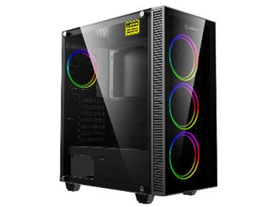 CASE MYO GAMING , 3 VENTILADORES ARGB ARBOL DELANTERO + 1 ARGB TRASERO MYO-G650, VENTILADOR DE ARCO IRIS, USB 3.0 + USB 2.0, PUERTO DE AUDIO, FRENTE DE CRISTAL YLATERAL, SIN SUMINISTRO DE ENERGÍA.