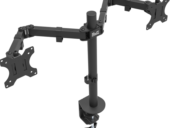 SOPORTE PARA MONITOR LCD KLIPX DOBLE, PARA DOS MONITORES, 13-32" INCLINACION DE 90 GRADOS PESO MAX 8KG/17.6LB SE SUJETA AL BORDE DE LA MESA (KPM-310)