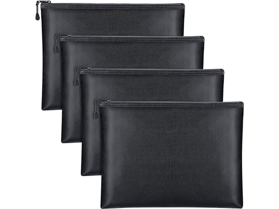 BOLSA DE DINERO ANTI-FUEGO, PRUEBA DE AGUA, 13.4 X 9.4, NEGRO, 4 PK