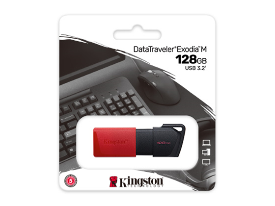 MEMORIA USB 128GB KINGSTON, USB 3.2 GEN1 DATATRAVELER EXODIA M (BLACK + RED)