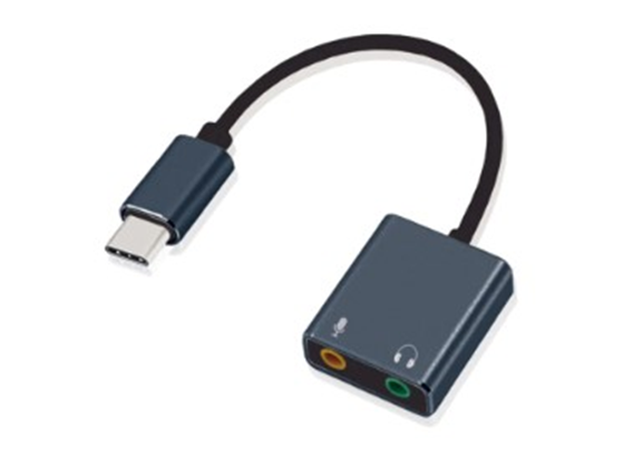 ADAPTADOR USB ARGOM TIPO C MACHO A CONECTOR DE SALIDA ESTÉREO Y CONECTOR DE ENTRADA DE MICRÓFONO MONO.