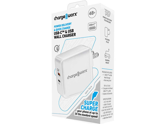 CARGADOR DE PARED DUAL USB-C PD 48W Y USB QC 18W, BLANCO (CARGADOR DE PARED DUAL USB-C PD 48W Y USB QC 18W, BLANCO. (CX3096WH)