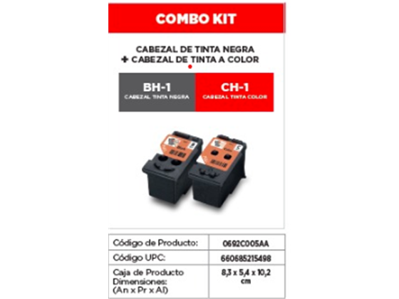 KIT CABEZAL CANON DE TINTA NEGRA (BH-1) + CABEZAL DE TINTA A COLOR (CH-1)  PARA IMPRESORAS CANON G1110, G2110, G3110, G4111