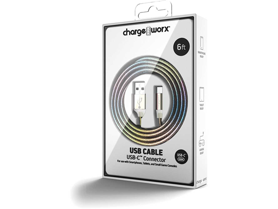 CABLE USB-C / USB-A  PARA SMARTPHONES & TABLETS, 6FT, TRENZADO, MULTICOLOR(CX1160MC).