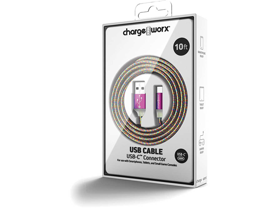 CABLE USB-C / USB-A  PARA SMARTPHONES & TABLETS, 10FT, TRENZADO, "PEARL ESSENCE". CX1371MC.
