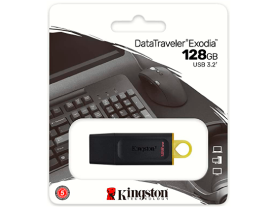 MEMORIA USB 128GB KINGSTON, 3.2 DATA TRAVELER EXODIA (NEGRO + AMARILLO)