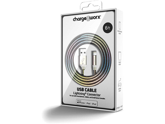 CABLE LIGHTNING / USB-A  PARA SMARTPHONES & TABLETS, 6FT, TRENZADO, MULTICOLOR(CX1120MC).