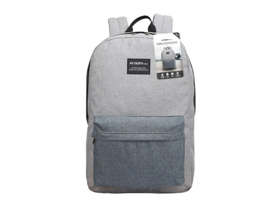 BULTO PARA LAPTOP ARGOM 14.1” TIPO MOCHILA, STARK, COMPARTIMENTO PRINCIPAL Y BOLSILLO DELANTERO, GRIS.