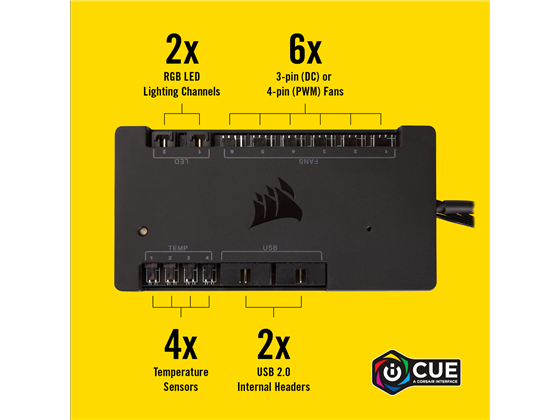 CONTROLADORA CORSAIR SMART ICUE COMMANDER PRO, PARA ABANICOS Y LUCES RGB, CONTROLA PATRONES DE LUCES Y VELOCIDAD DE LOS VENTILADORES