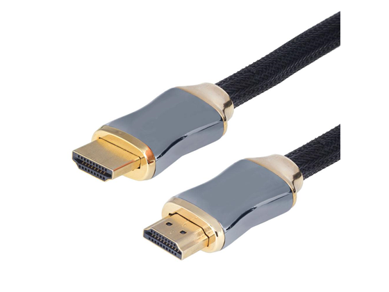 CABLE HDMI ARGOM, 10 PIES, TRENZADO NEGRO, CARCASA METALICA PREMIUM DORADA/PLATEADA, SOPORTA RESOLUCION 4K Y 3D.