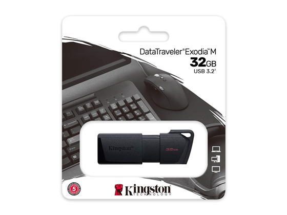 MEMORIA USB 32GB KINGSTON, USB 3.2 GEN.1 DATATRAVELER EXODIA M (NEGRO + NEGRO)