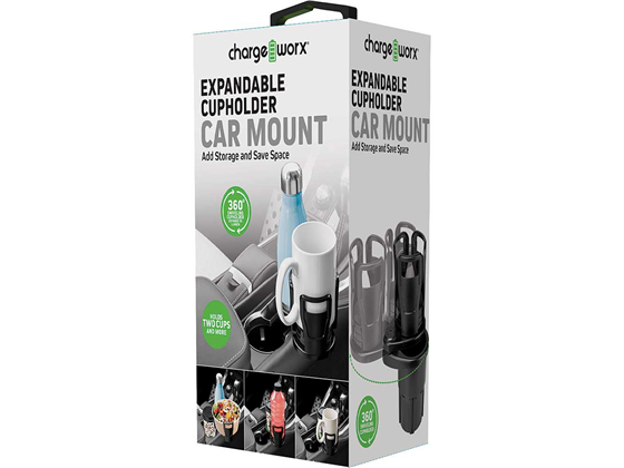 BASE EXPANDIBLE PARA VASOS, BOTELLAS, TASAS EN PARA PORTAVASOS DE VEHICULO CHARGEWORX, FLEXIBLE, NEGRO.