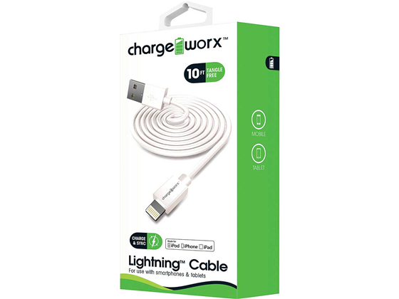 CABLE PARA SMARTPHONES & TABLETS, (IPHONE, IPOD, IPAD), LIGHTNING, 10FT, BLANCO