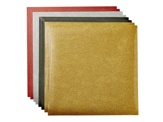 PAQUETE DE HOJAS CRICUT DE VINIL , (8 HOJAS) GLITTER  IRON ON 12X12",  ¡DURA MÁS DE 50 LAVADAS! LOS VINILES EVERYDAY IRON-ON CON GARANTÍA STRONGBOND. APLCIAR CON PRENSA DE CALOR. COLOR DORADO, NEGRO, PLATEADO Y ROJO. (2004178).