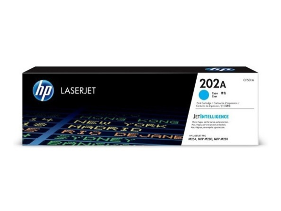 TONER HP 202A - CF501A - CYAN - 1,300 PAGINAS - PARA IMPRESORA COLOR LASERJET - M254, M281