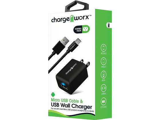 CARGADOR USB / CABLE MICRO USB CHARGEWORX PARA SMARTPHONES & TABLETS, 3.3FT, NEGRO, LED INDICADOR DE CARGA