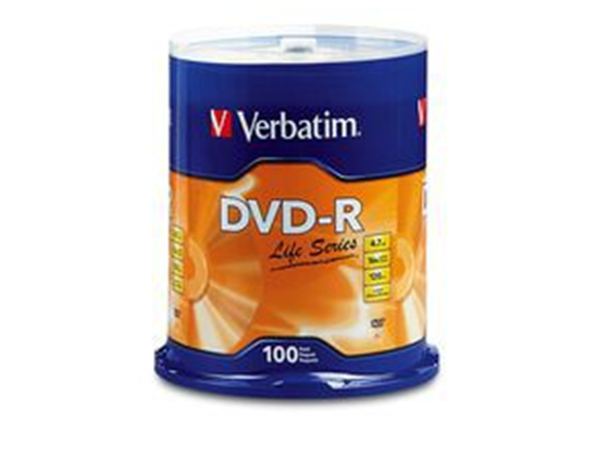 DVD-R VERBATIM 16X, 4.7GB LIFE SERIES SPINDLE ,100PK 