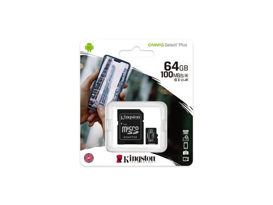 MEMORIA MICROSD 64GB KINGSTON, SDXC, CLASE 10 UHS-1, A1, INCLUYE ADATADOR SD.