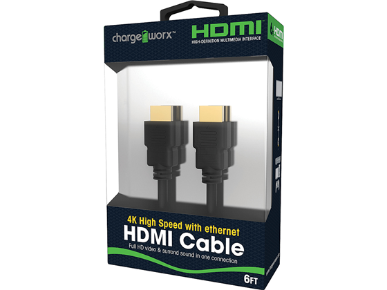 CABLE HDMI CHARGEWORX, 6FT, SOPORTA: 3D, 4K, ETHERNET, ARC, NEGRO.