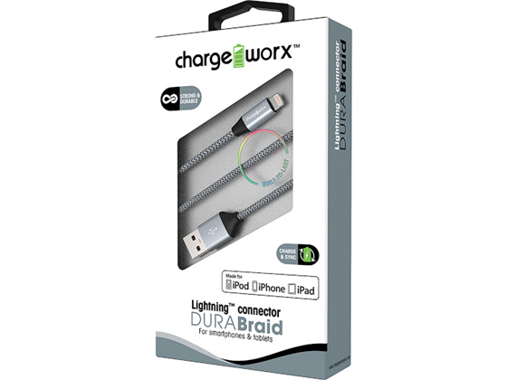 CABLE LIGHTNING CHARGE WORX, 3FT, PIEL TRENZADA, NEGRO,(CX4741BK)
