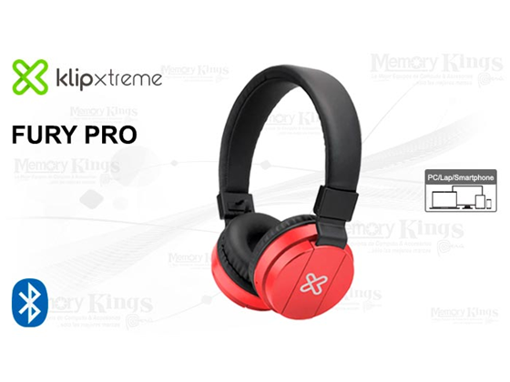 AUDIFONO CON MICROFONO KLIPX FURY PRO, BLUETOOTH, BATERIA RECARGABLE HASTA 16 HORAS DE REPRODUCCION, PLEGABLES, ROJO (KHS-001RD)