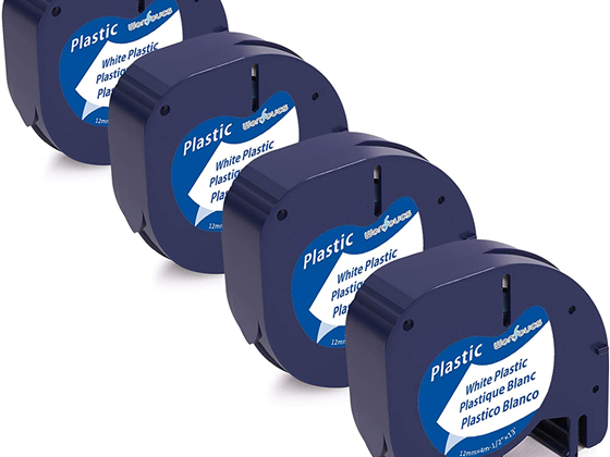 CINTA LABEL PLASTICA PARA DYMO 91331, 1/2 X 13, 12MM X 4M, PLATISCO/BLANCO, PAQUETE DE 4