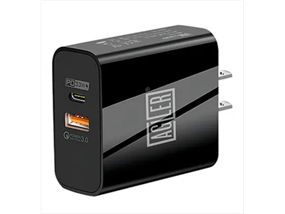 CARGADOR DE PARED AGILER FAST CHARGE USB C + USB A, 65W, NEGRO (AGI-1940)