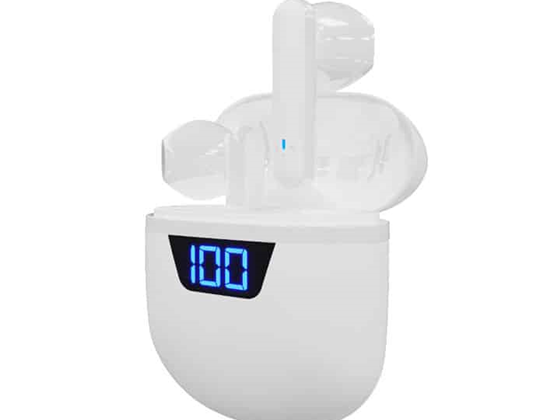 AUDIFONO CON MICROFONO KLIPX TOUCHBUDS, BLUETOOTH 5.0, 12 HORAS DE REPRODUCCION, ESTUCHE CON BATERIA Y PANTALLA PARA VER EL TIMEPO RESTANTE DE LA BATERIA, WHITE (KTE-006WH)