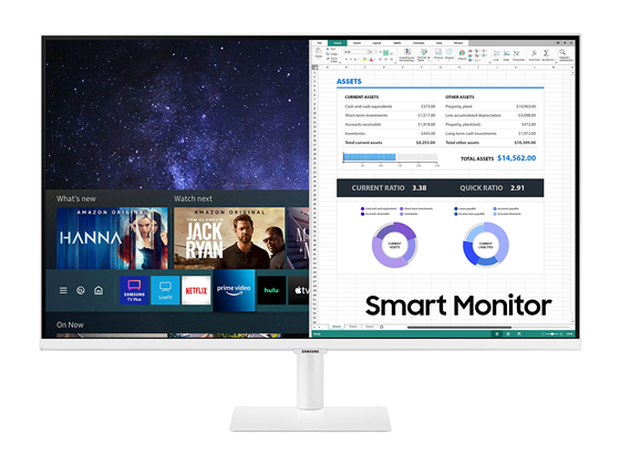 MONITOR SAMSUNG 27" M5 SMART UHD (3,840 X 2160), 60HZ, HDR, 16:9, 250 CD/M², PUERTOS: 2 HDMI 2.0, USB-C, BT, CONTROL REMOTO, CONECTIVIDAD MOVIL WIRELESS DEX, MIRRORING, BOCINAS INTEGRADAS (LS27BM501ENXZA)