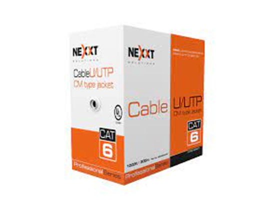 ROLLO DE CABLE UTP NEXXT, CAT6, 1000 PIES, 24 AWG, 100% COBRE, CHAQUETA TIPO CM, 4 PARES, 250HZ, GRIS.