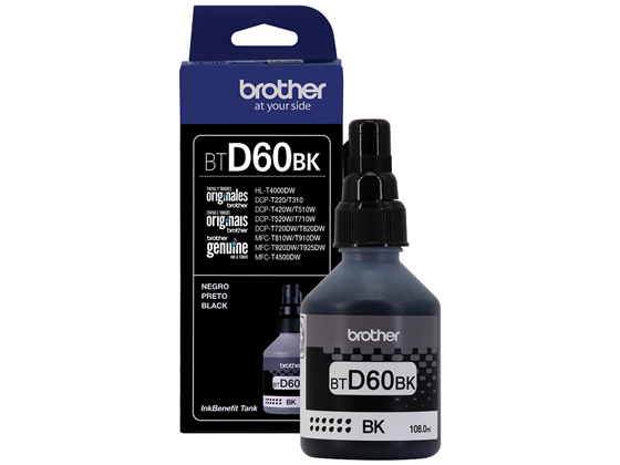 BOTELLA DE TINTA BROTHER  - BTD60BK  - NEGRO - 108ML - PARA IMPRESORA DCP-T420 - T520W - T720DW - T920DW