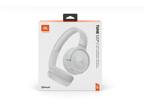 AUDIFONO INALAMBRICOS JBL TUNE 520BT, BLUETOOTH 5.3, CARGA RAPIDA DE 5 MINUTOS PARA 3 HORAS / 2 HORAS DE CARGA PARA 57 HORAS DE DURABILIDAD, LLAMADA MANOS LIBRES, BLANCO.