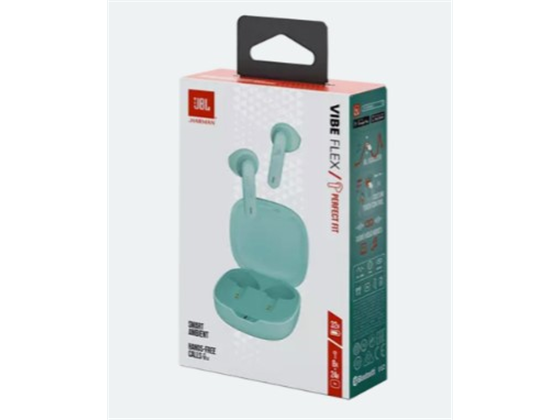 AUDIFONOS JBL VIBE FLEX EARBUDS  BLUETOOTH 5.0, 12MM DRIVER , 16 OHMS, IPX54 Y IPX2 BASE,  8 HRS PLAY TIME,A PRUEBA DE SUDOR, CARGA RAPIDA, TWS, HANDFREE, AMBIENT AWARE, COLOR MENTA.