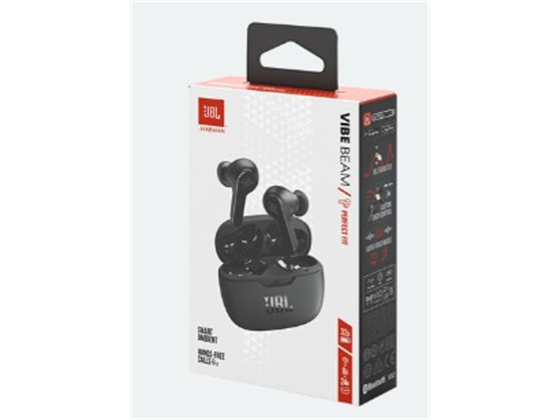 AUDIFONOS JBL VIBE BEAM EARBUDS  BLUETOOTH 5.2, 8MM DRIVER , 16 OHMS, IPX54 Y IPX2 BASE,  8 HRS PLAY TIME,A PRUEBA DE SUDOR, CARGA RAPIDA, TWS, HANDFREE, AMBIENT AWARE, COLOR NEGRO.