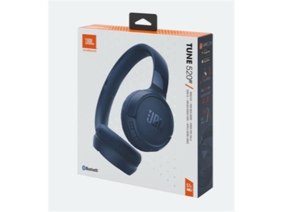 AUDIFONO JBL TUNE 520 BT 5.0, 33MM DRIVER, 57 HRS PLAY TIME, USB-C.ON- EAR, JBL PURE BASS, CONNEXION MULTIPUNTO, HANDFREE, MICROFONO INTEGRADO, 30 OHMS, COLOR AZUL.