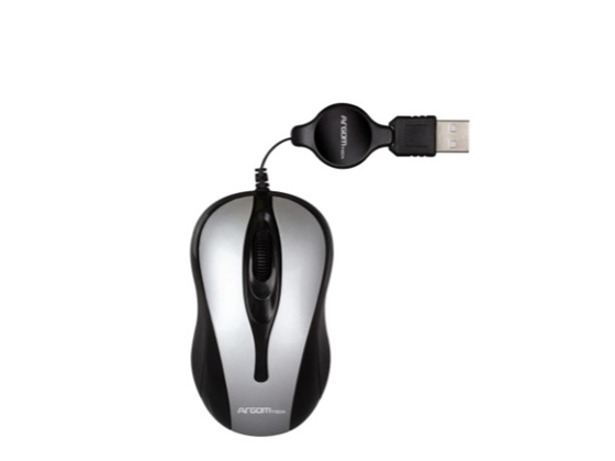 MOUSE ARGOM USB, RETRÁCTIL , RESOLUCIÓN 1000 DPI, PLUG & PLAY, AHORRO DE ESPACIO, RODILLO DE ALTA PRECISIÓN, DIMENSIONES 87 X 30 X 46 MM, GRIS (0008GR).