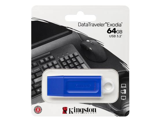 MEMORIA USB 64GB, KINGSTON DATA TRAVELER EXODIA, USB 3.2 (AZUL)
