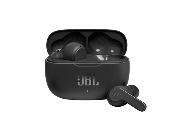 AUDIFONOS JBL VIBE 200TWS EARBUDS  BLUETOOTH 5.0, 8MM DRIVER , 16 OHMS, CONTROL TACTIL,  5 HRS PLAY TIME,A PRUEBA DE SUDOR, CARGA RAPIDA, TWS, HANDFREE, AMBIENT AWARE, COLOR NEGRO.