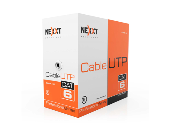 ROLLO DE CABLE UTP NEXXT, CAT6, 1000 PIES, 23 AWG, 100% COBRE, CHAQUETA TIPO CM, 4 PARES, 250HZ, GRIS.