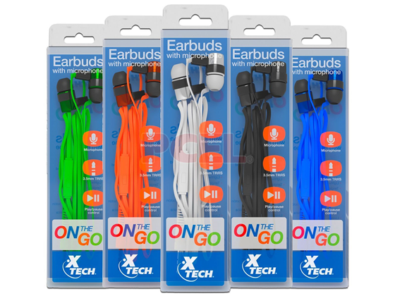 AUDIFONO CON MICROFONO XTECH ON THE GO, CONTROL DE PLAY Y PAUSA, 3.5MM, 3FT, COLORES: BLANCO, NEGRO, VERDE, AZUL, ORANGE (XTG-235)