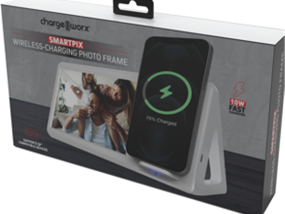 MARCO DE FOTOS CON CARGA INALÁMBRICO CHARGEWORX SMARTPIX PARA SMARTPHONES, CARGA RAPIDA 10W, FOTOS 4" X 6" LUZ DE CARGA. COLOR BLANCO (CX5277WH)