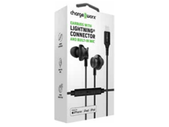 AUDIFONO CON MICROFONO CHARGEWORX LIGHTNING PARA IPHONE, RESISTENTE, MANOS LIBRES COLOR NEGRO. (CX9031BK).