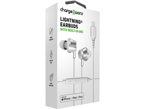 AUDIFONO CON MICROFONO CHARGEWORX LIGHTNING PARA IPHONE, RESISTENTE, MANOS LIBRES COLOR PLATEADO. (CX9032SL).