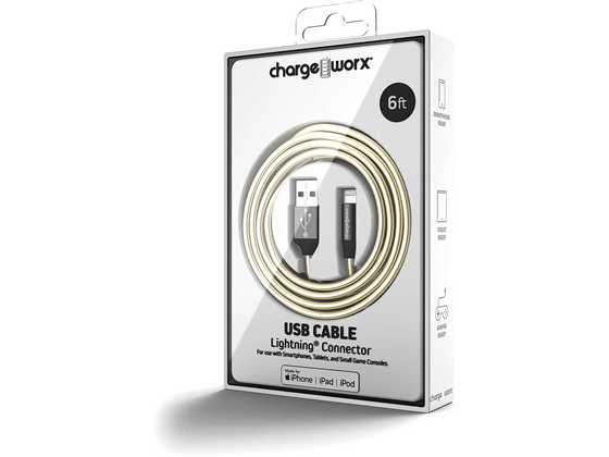 CABLE PARA SMARTPHONES & TABLETS CHARGEWORX LIGHTNING  FLX, 6FT, PLATEADO, METALICO. (CX1280SL)